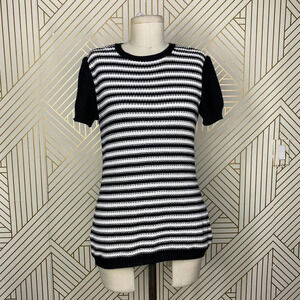 St. John Sport Striped Short Sleeve‎ Sweater in Black & White Size US XS